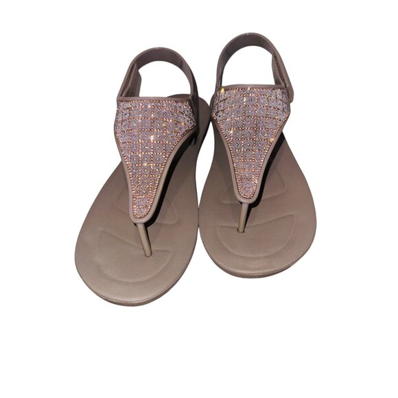 Skechers Cali Rhinestone Embellished Sandals Taupe 9 Arch Fit Comfort Beachwear - Picture 3 of 11
